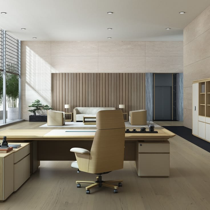 High-Status Director Office with Smoked Glass Trophy & Credenza Display #124